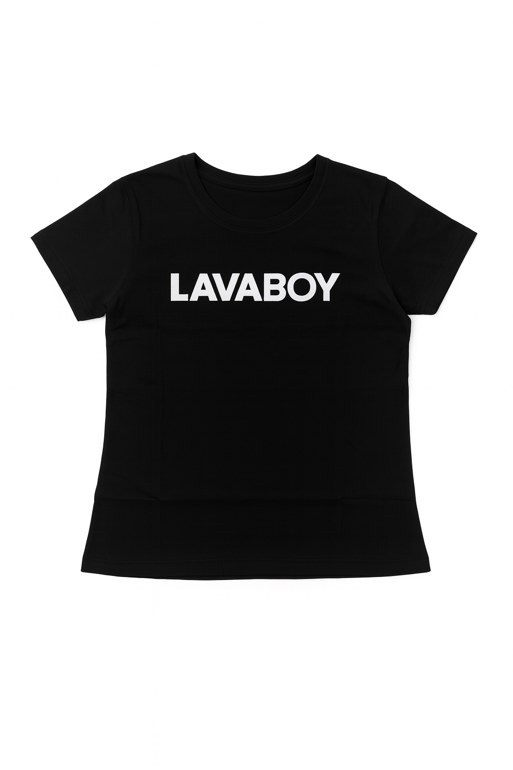 Black t-shirt with 'LAVABOY' text on a white background
