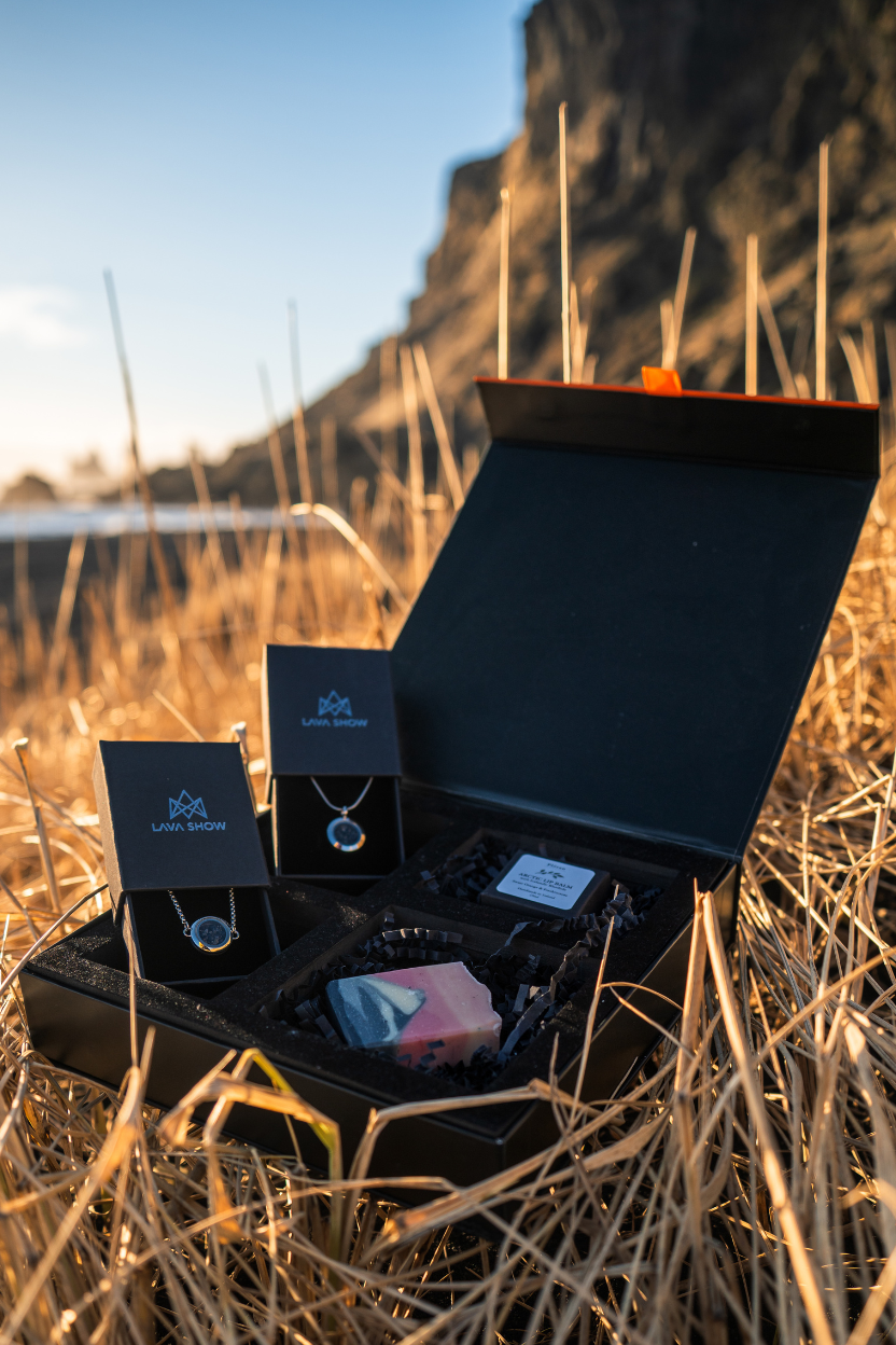 Lady Lava giftbox from Lava Show set in a black box with a scenic background